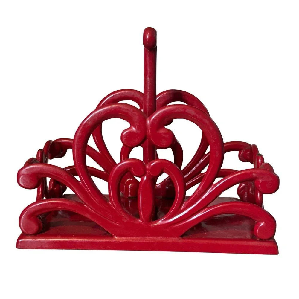 Red Heart Cast Iron Salt & Pepper Shaker Caddy Holder Farmhouse Kitchen Decor